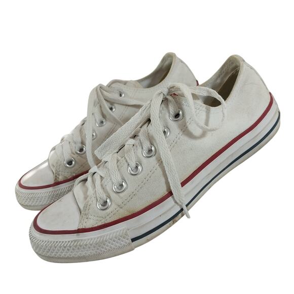 CONVERSE! ICONIC ALL STAR WHITE CANVAS & RUBBER LOW TOP SNEAKERS! SZ 7W - Picture 3 of 10